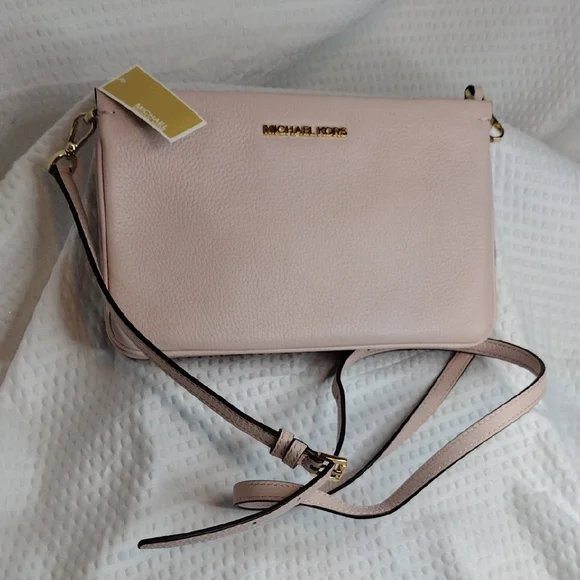 Michael Kors Powder Blush Large Triple Gussett Crossbody Bag Genuine Leather - Picture 1 of 11